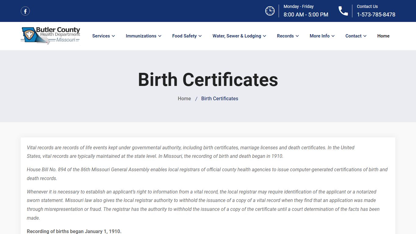 Butler County Health Department | Birth Certificates